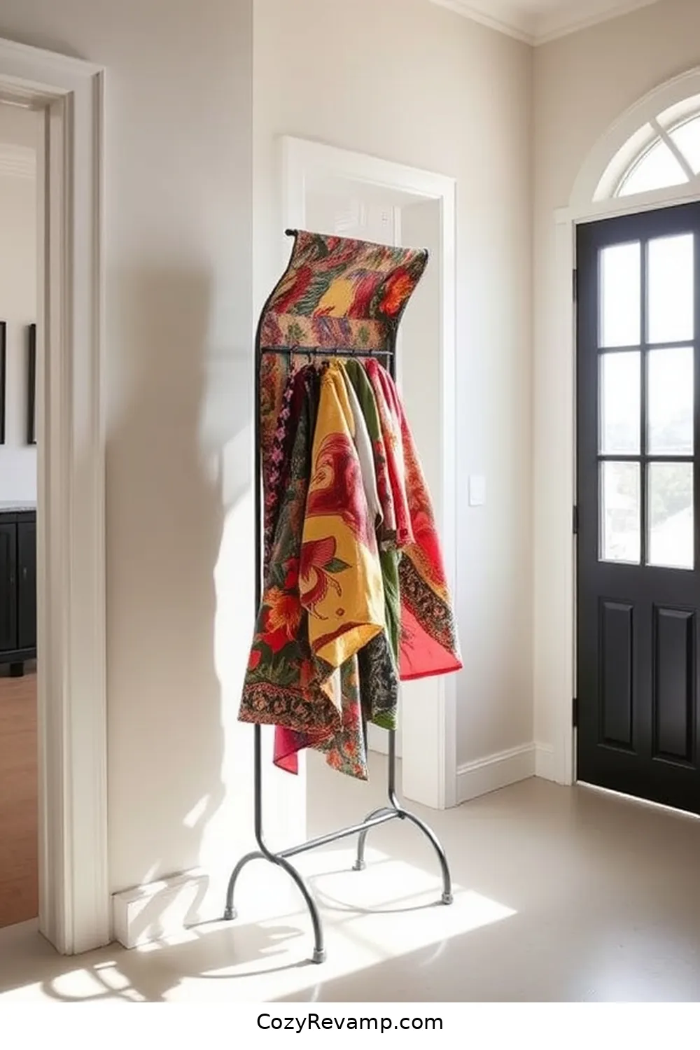 15 Creative Ways to Use Upcycled Fabric Materials in a Minimalist Entryway 5 Fabric-Covered Coat Rack for 15 Creative Ways to Use Upcycled Fabric Materials in a Minimalist Entryway