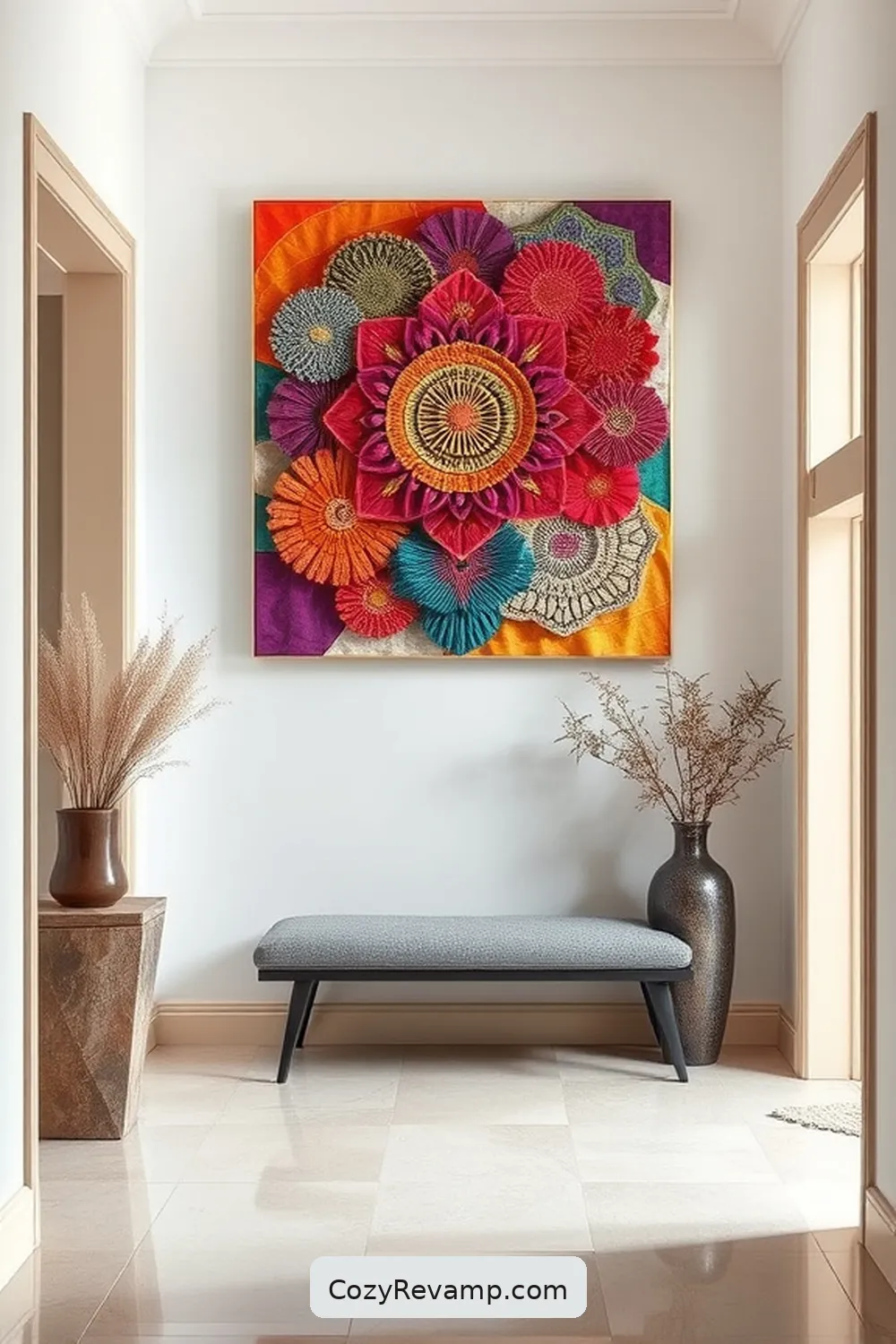 15 Creative Ways to Use Upcycled Fabric Materials in a Minimalist Entryway 2 Upcycled Fabric Wall Art for 15 Creative Ways to Use Upcycled Fabric Materials in a Minimalist Entryway