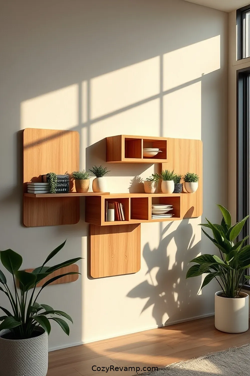 Wall-Mounted Storage for 15 Essential Materials for a Minimalist Living Room With Solar-Powered Lights