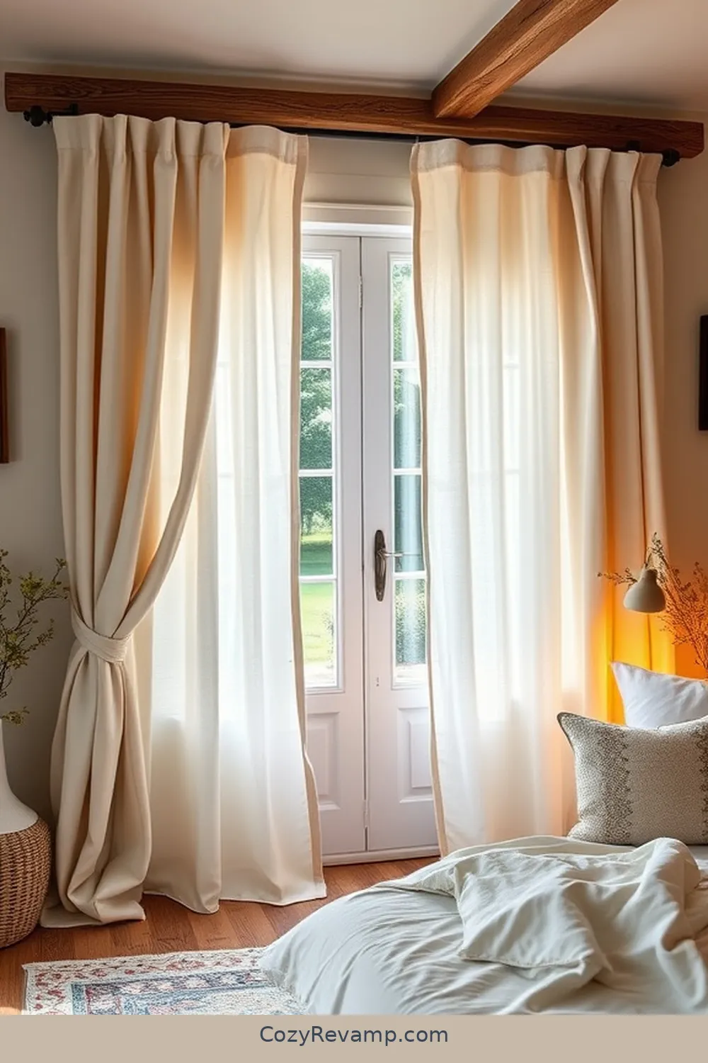 Organic Cotton Curtains for 15 Essential Materials for a Modern Farmhouse Bedroom With Solar-Powered Lights