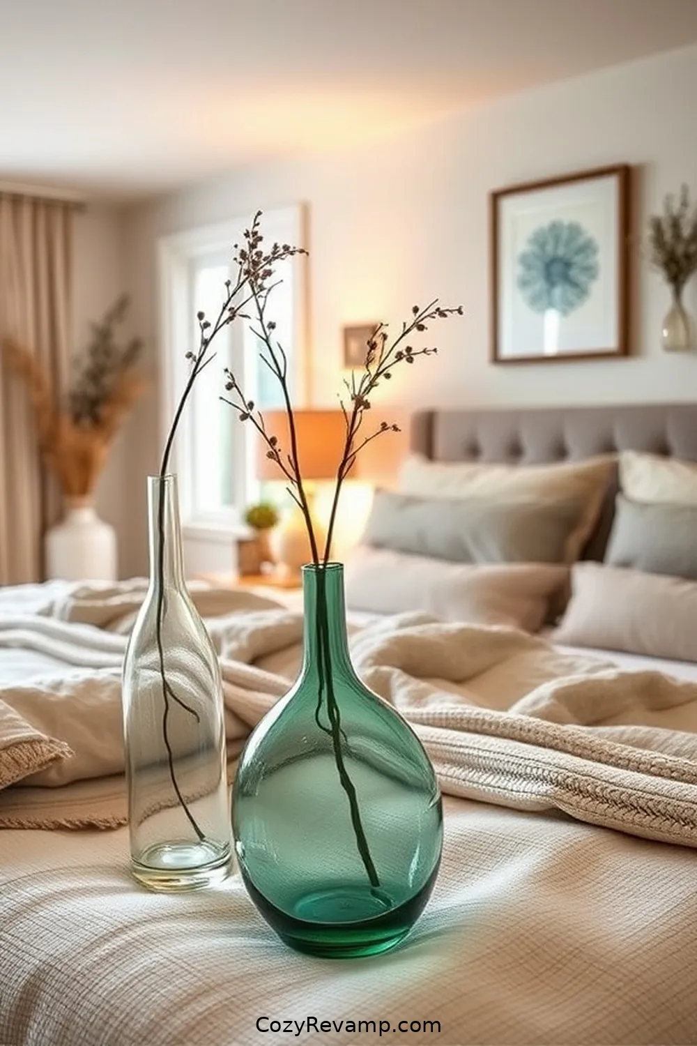 Recycled Glass Accents for 15 Essential Materials for a Modern Farmhouse Bedroom With Solar-Powered Lights