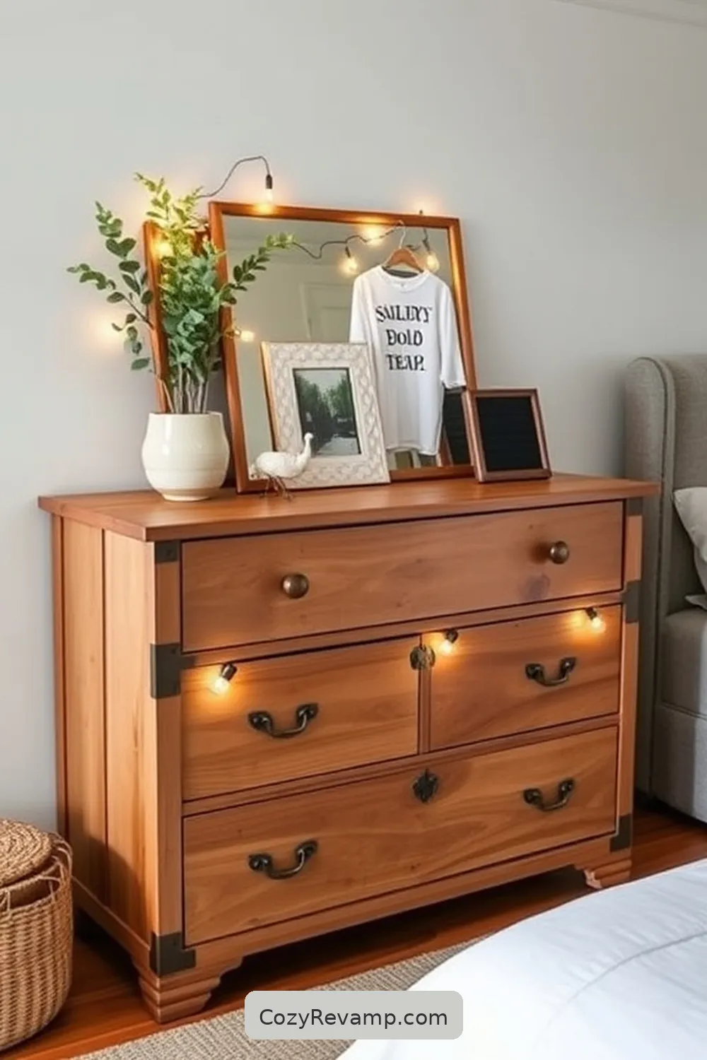 Upcycled Storage Solutions for 15 Essential Materials for a Modern Farmhouse Bedroom With Solar-Powered Lights