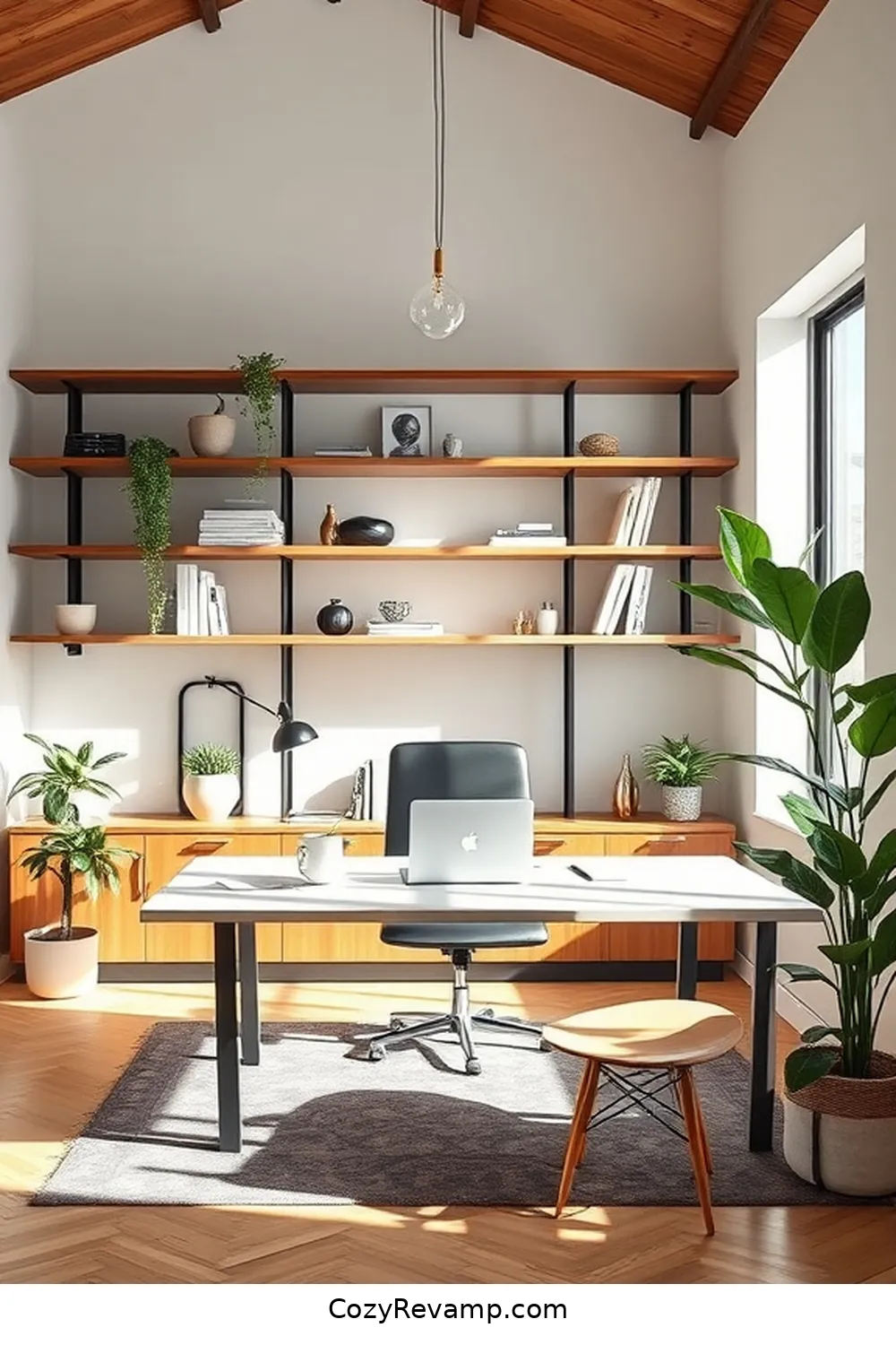 Upcycled Wood Shelving for 15 Essentials for a Mid-Century Modern Home Office With Recycled Wood Materials