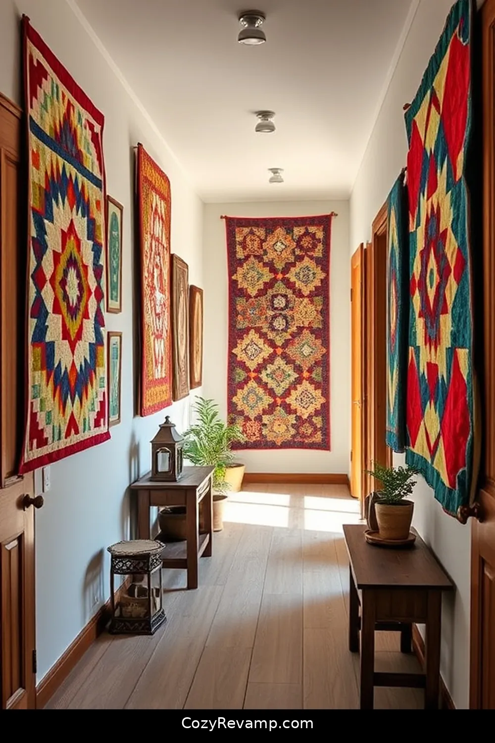 15 Inspiring Modern Farmhouse Hallway Ideas With Upcycled Fabric Material 4 Vintage Quilt Wall Hangings for 15 Inspiring Modern Farmhouse Hallway Ideas With Upcycled Fabric Material