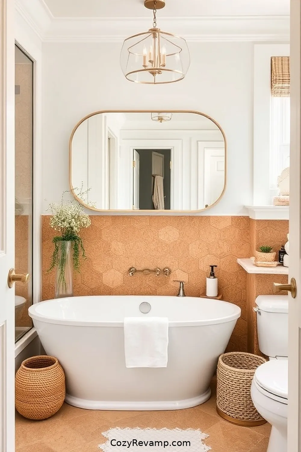15 Stunning Coastal Bathroom Designs With Cork Material 11 Cork Tiles as a Statement Backsplash for 15 Stunning Coastal Bathroom Designs With Cork Material