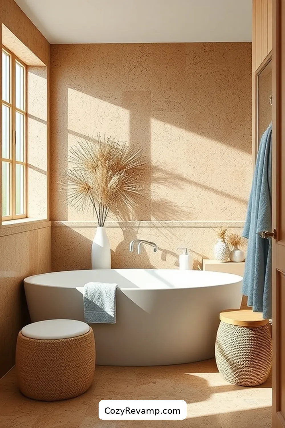 15 Stunning Coastal Bathroom Designs With Cork Material 12 Layering Cork With Soft Coastal Colors for 15 Stunning Coastal Bathroom Designs With Cork Material