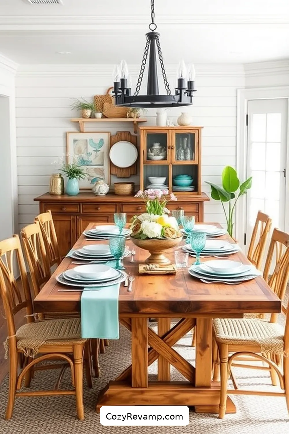 Reclaimed Wood Dining Tables for 15 Stunning Coastal Kitchen Designs Featuring Recycled Wood Material