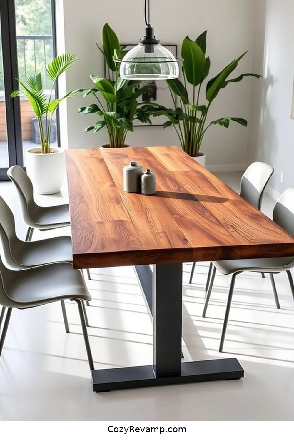 15 Stunning Minimalist Dining Rooms With Recycled Wood Material 2 A Chic Reclaimed Wood Table With Industrial Accents for 15 Stunning Minimalist Dining Rooms With Recycled Wood Material