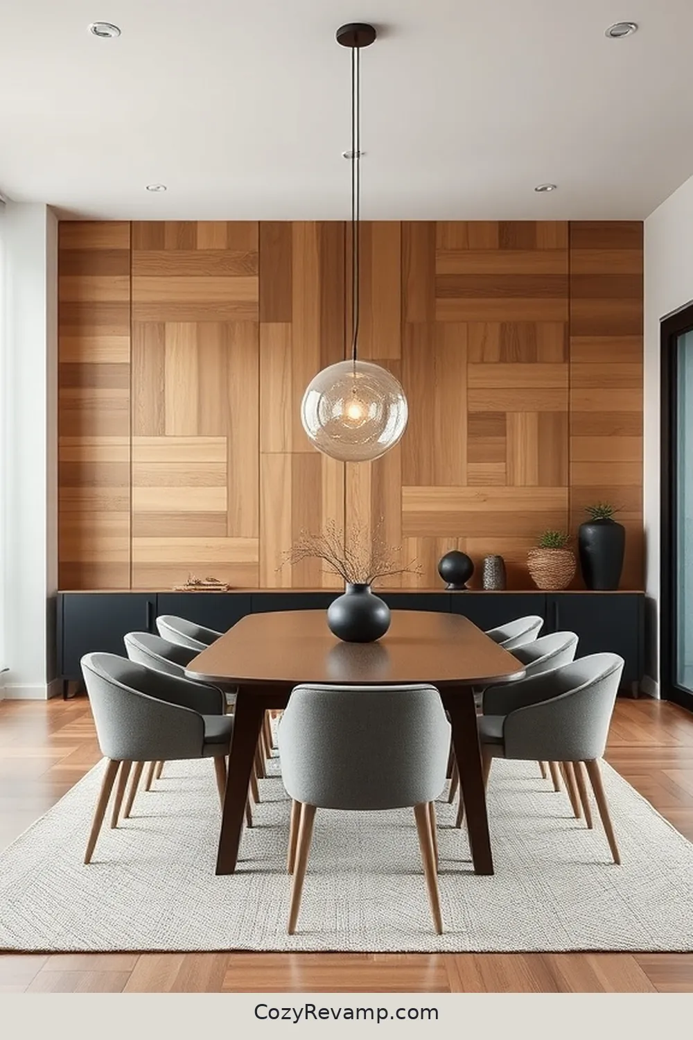15 Stunning Minimalist Dining Rooms With Recycled Wood Material 12 Sleek and Sophisticated Space With Natural Wood Wall for 15 Stunning Minimalist Dining Rooms With Recycled Wood Material