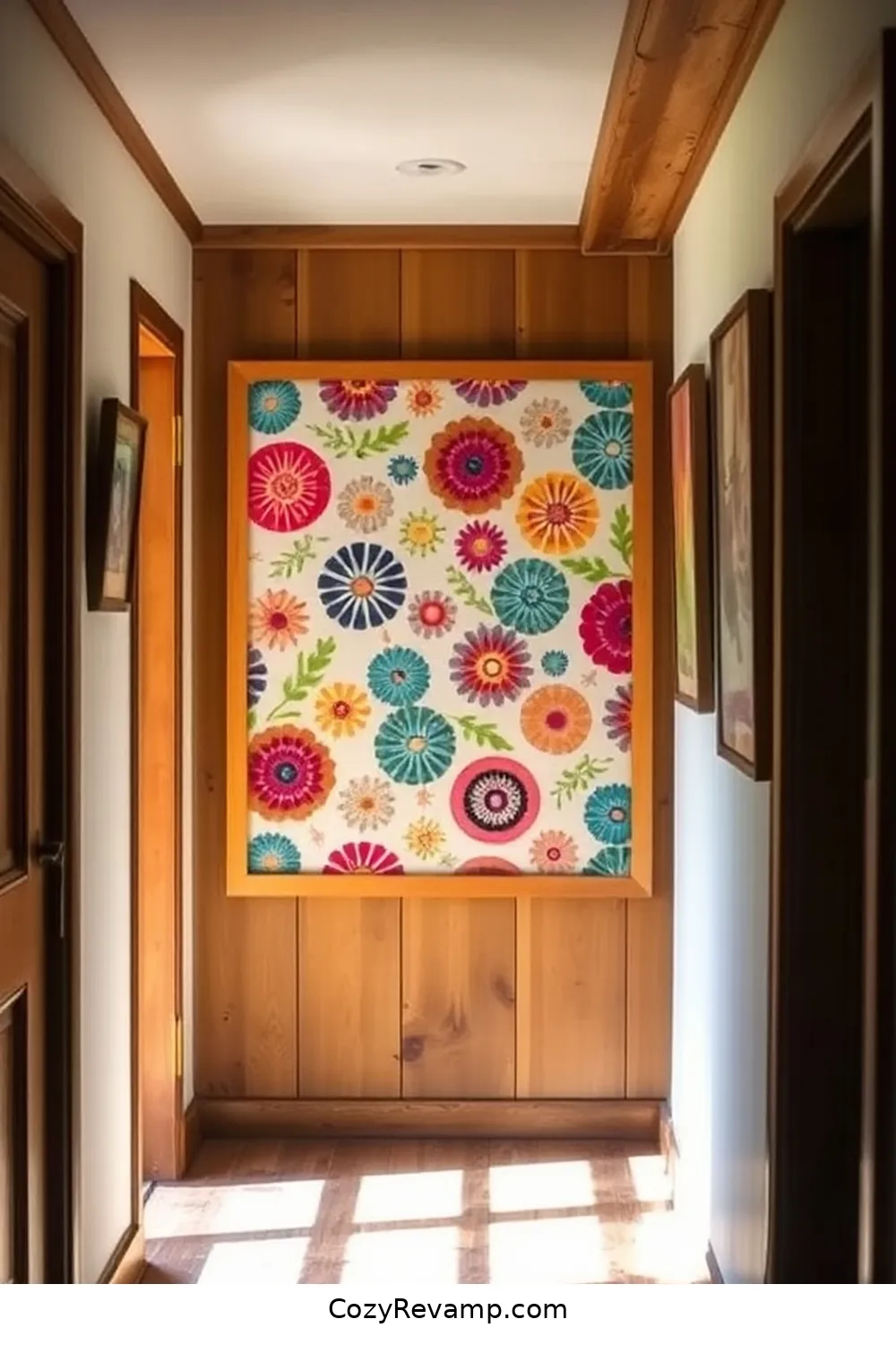 Fabric-Covered Bulletin Board for 15 Ways to Create a Rustic Hallway With Upcycled Fabric Material