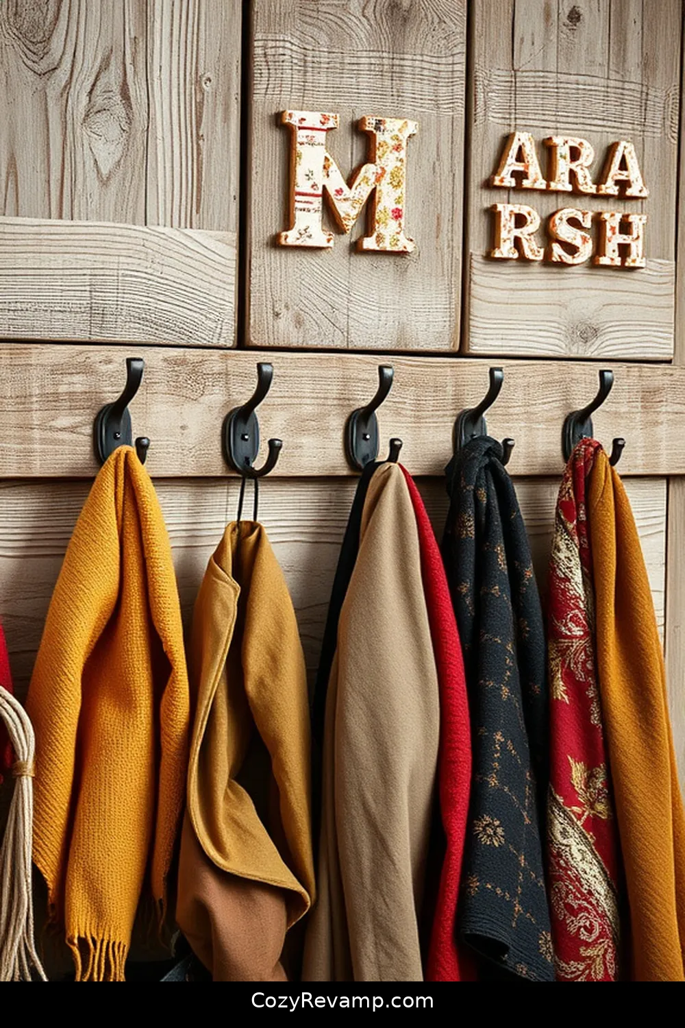 Fabric-Lined Coat Hooks for 15 Ways to Create a Rustic Hallway With Upcycled Fabric Material