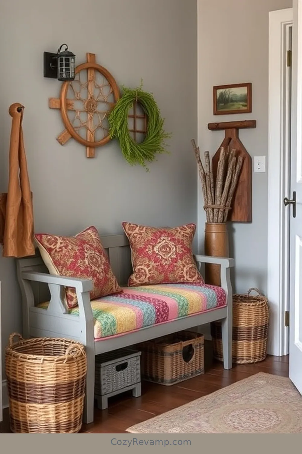 Reupholstered Benches for 15 Ways to Create a Rustic Hallway With Upcycled Fabric Material