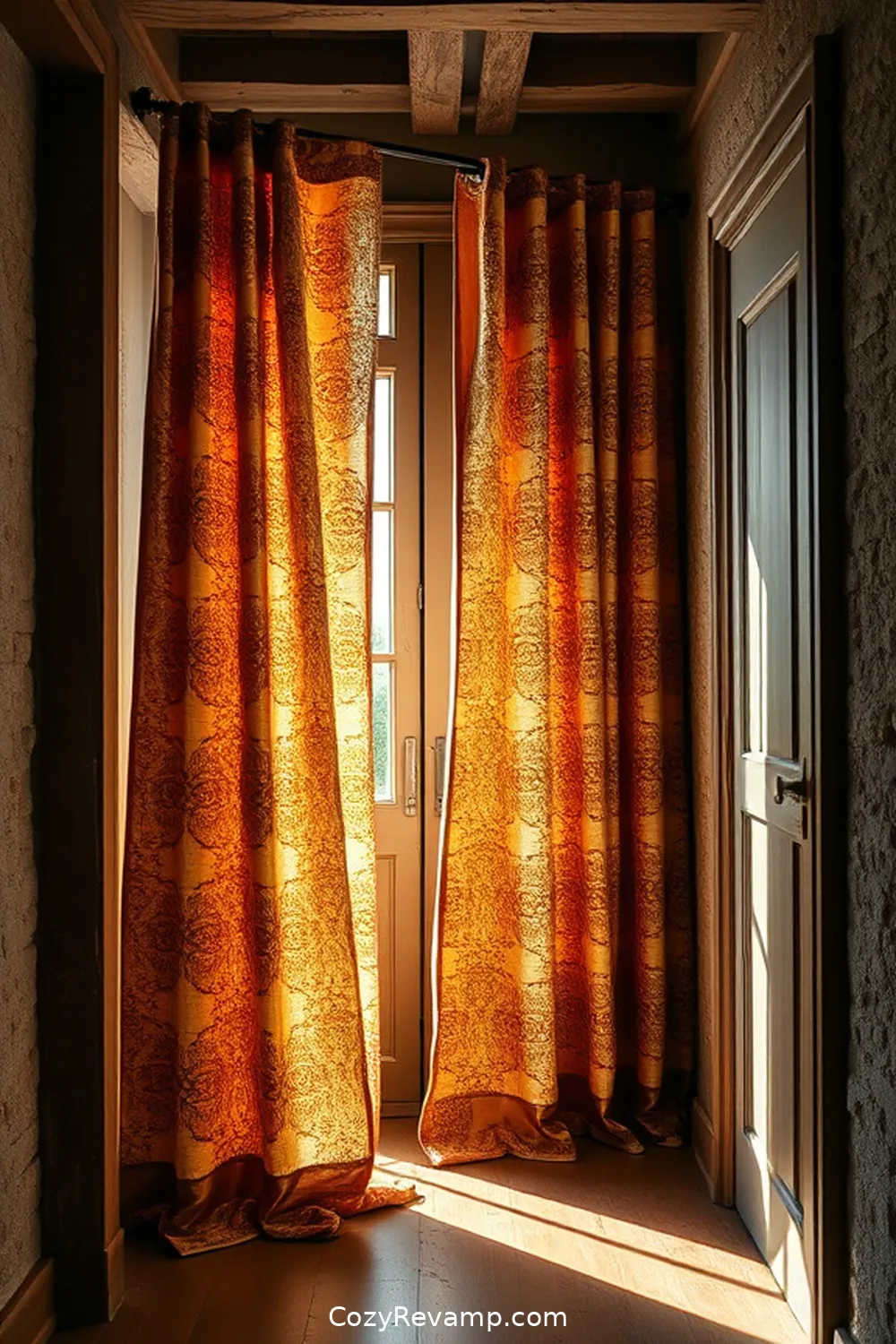 Textured Fabric Curtain Panels for 15 Ways to Create a Rustic Hallway With Upcycled Fabric Material
