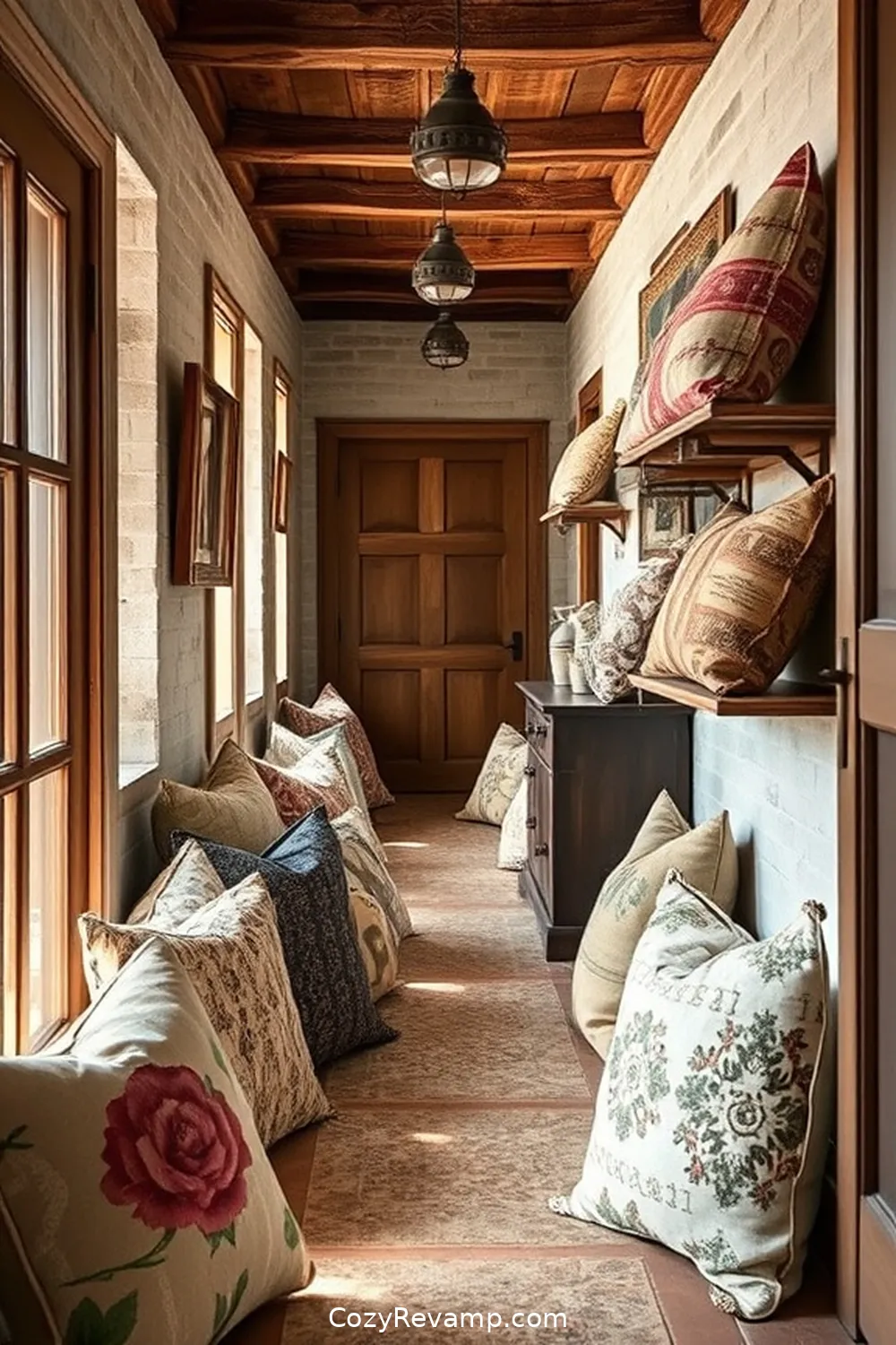 Vintage Fabric Pillows for 15 Ways to Create a Rustic Hallway With Upcycled Fabric Material