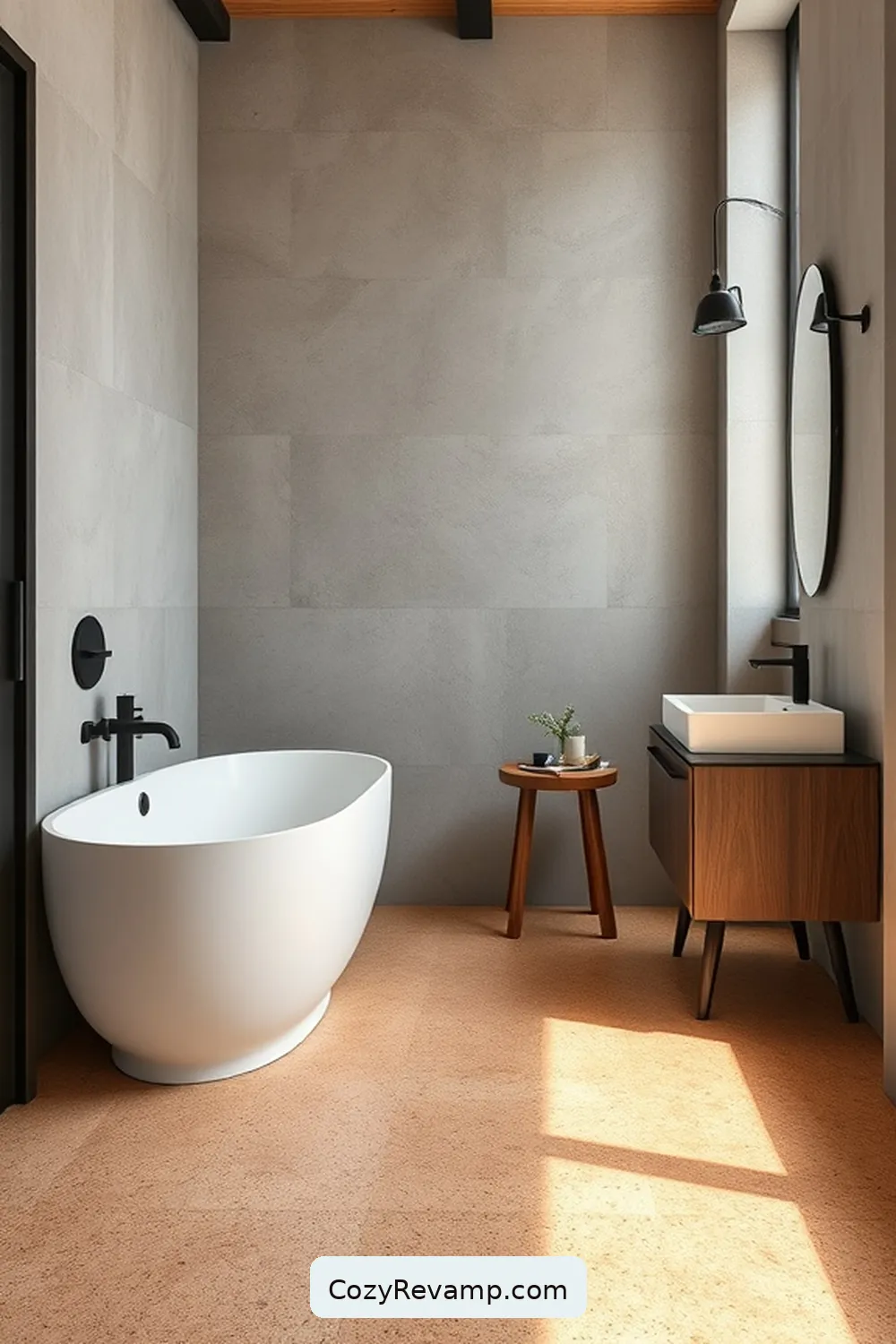 15 Ways to Incorporate Natural Fibers as Materials in Industrial Bathroom Design 7 Cork Flooring for 15 Ways to Incorporate Natural Fibers as Materials in Industrial Bathroom Design
