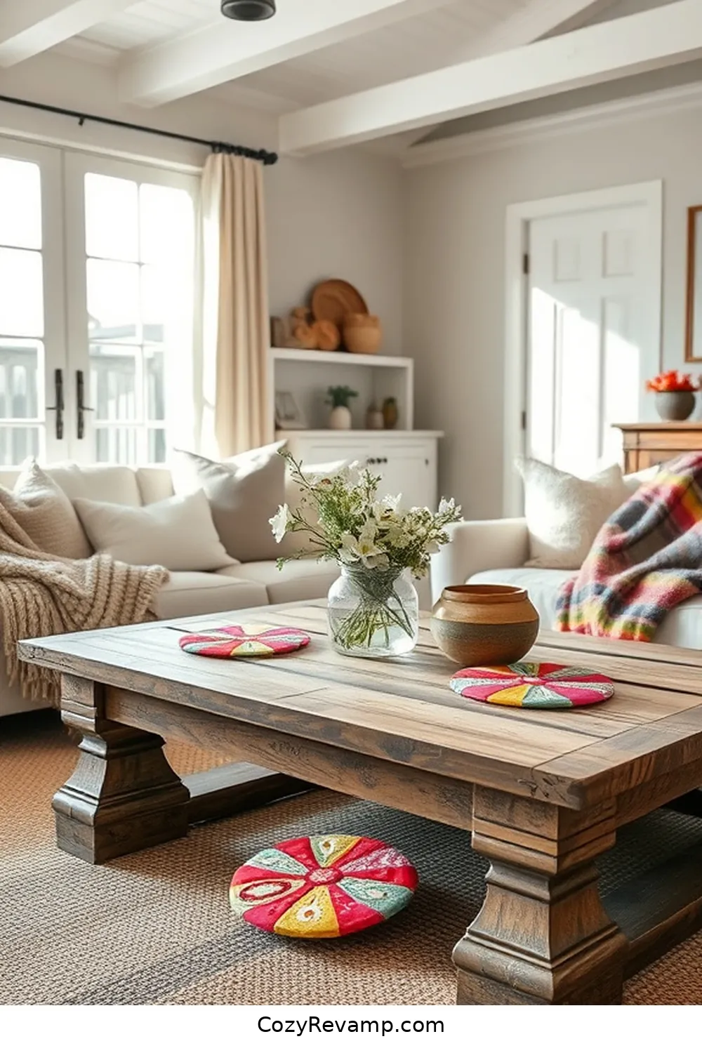 15 Ways to Style a Modern Farmhouse Living Room With Upcycled Fabric 15 Creative Fabric Coasters for 15 Ways to Style a Modern Farmhouse Living Room With Upcycled Fabric