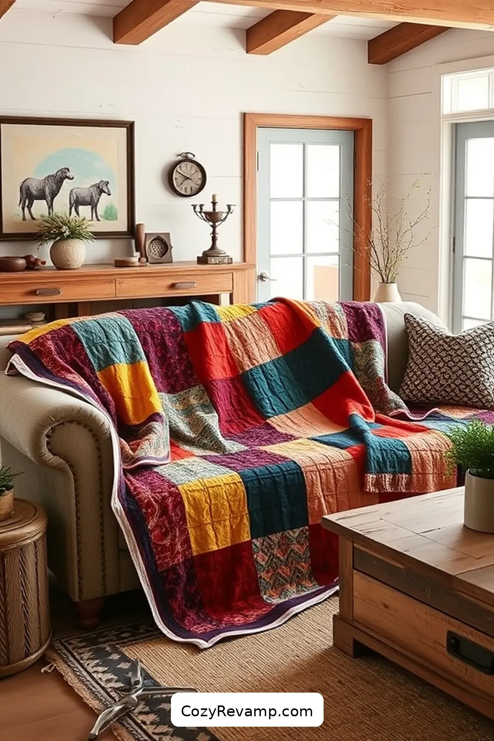 15 Ways to Style a Modern Farmhouse Living Room With Upcycled Fabric 8 Patchwork Quilts as Throws for 15 Ways to Style a Modern Farmhouse Living Room With Upcycled Fabric