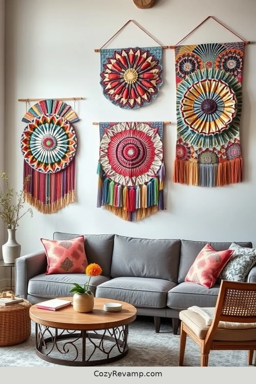 15 Ways to Style a Modern Farmhouse Living Room With Upcycled Fabric 11 Unique Fabric-Crafted Wall Hangings for 15 Ways to Style a Modern Farmhouse Living Room With Upcycled Fabric