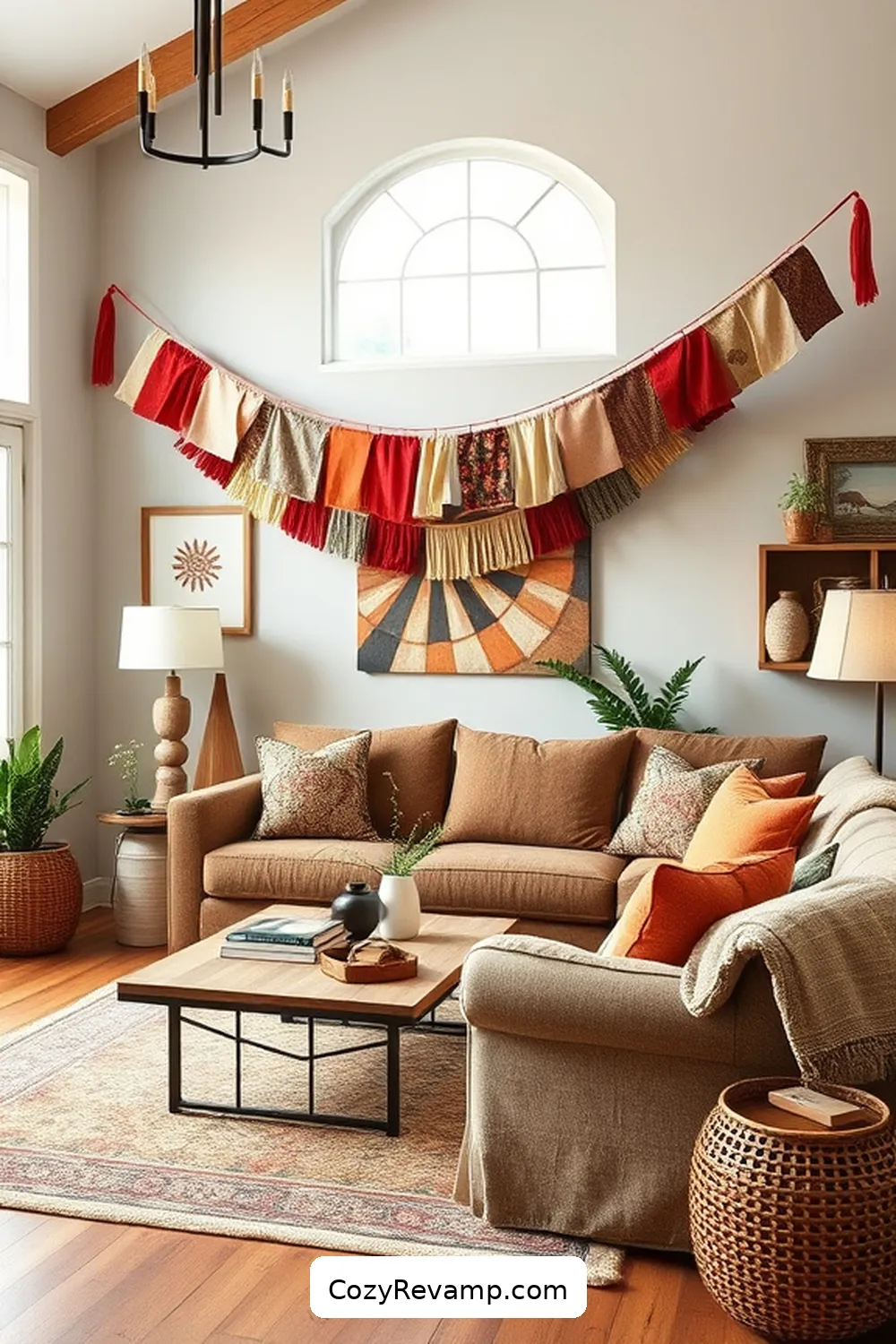 15 Ways to Style a Modern Farmhouse Living Room With Upcycled Fabric 9 Upcycled Fabric Banners and Garlands for 15 Ways to Style a Modern Farmhouse Living Room With Upcycled Fabric