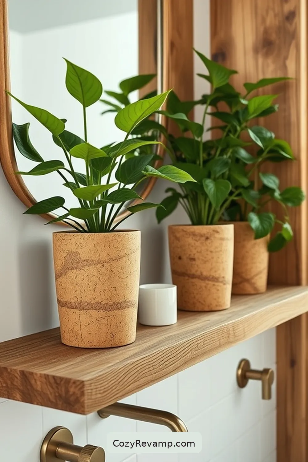 Cork Planters for Greenery for 15 Ways to Use Cork Material in a Rustic Bathroom