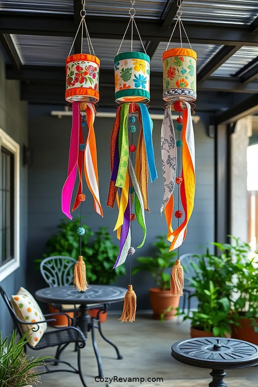 16 Creative Ways to Style Your Industrial Outdoor Patio With Upcycled Fabric 11 Creative Wind Chimes Using Old Fabrics for 16 Creative Ways to Style Your Industrial Outdoor Patio With Upcycled Fabric
