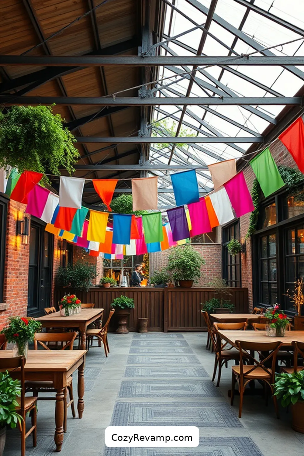 16 Creative Ways to Style Your Industrial Outdoor Patio With Upcycled Fabric 6 Fabric Bunting for a Festive Atmosphere for 16 Creative Ways to Style Your Industrial Outdoor Patio With Upcycled Fabric