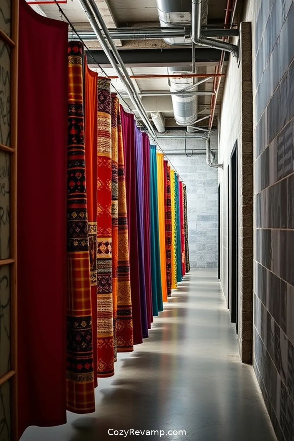 Partitioning Spaces With Fabric Screens for 16 Creative Ways to Use Upcycled Fabric Material in Industrial Hallways