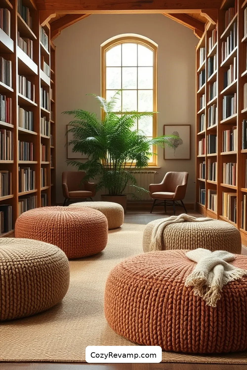 16 Essential Elements for a Rustic Library Using Natural Fibers 12 Wool Poufs for 16 Essential Elements for a Rustic Library Using Natural Fibers