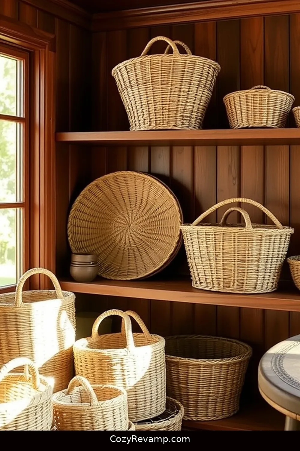 16 Essential Elements for a Rustic Library Using Natural Fibers 5 Woven Seagrass Baskets for 16 Essential Elements for a Rustic Library Using Natural Fibers