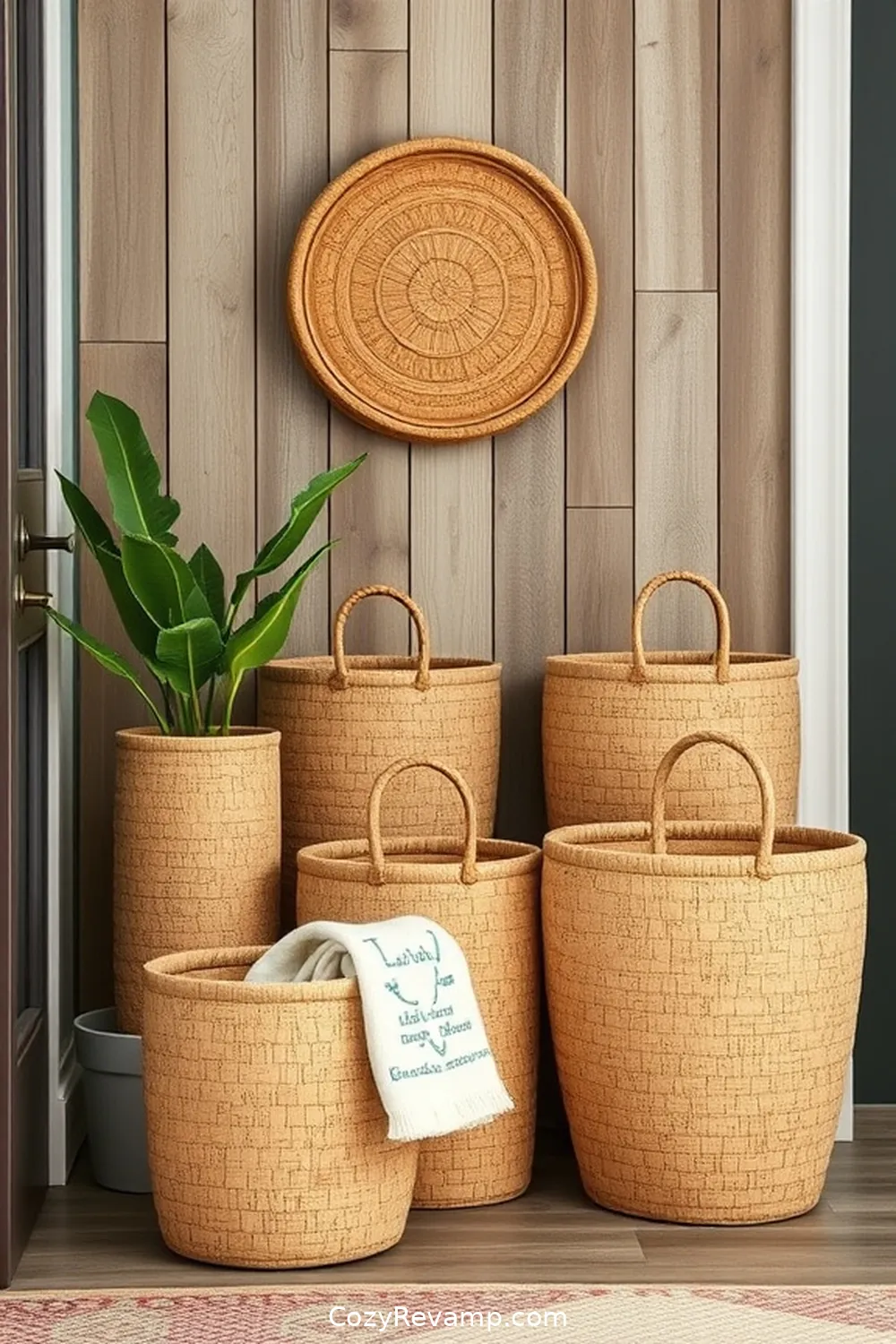 16 Inspiring Ideas for a Modern Farmhouse Entryway Featuring Cork Material 5 Incorporate Cork Baskets for Stylish Storage for 16 Inspiring Ideas for a Modern Farmhouse Entryway Featuring Cork Material