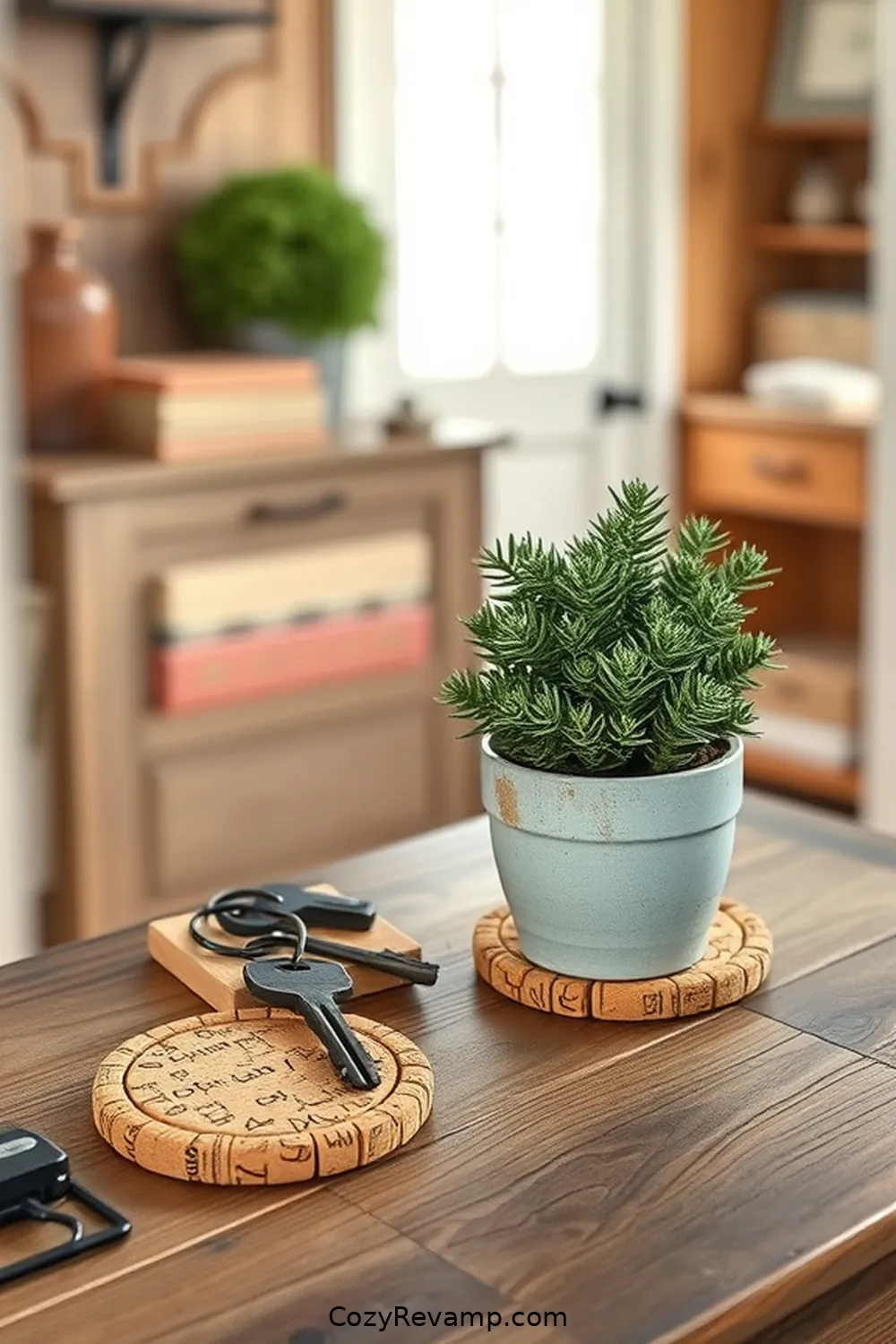 16 Inspiring Ideas for a Modern Farmhouse Entryway Featuring Cork Material 12 Use Cork Coasters for a Charming Entry Table for 16 Inspiring Ideas for a Modern Farmhouse Entryway Featuring Cork Material