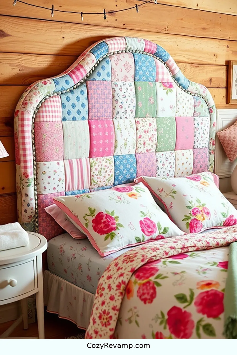 Fabric-Covered Headboard for 16 Inspiring Ideas for a Modern Farmhouse Nursery Using Upcycled Fabric