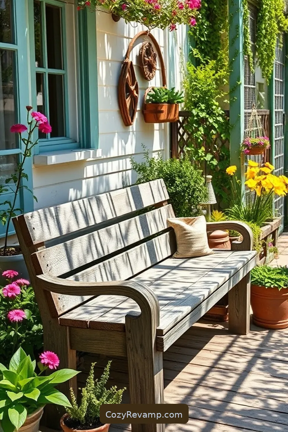 16 Inspiring Ideas for a Modern Farmhouse Outdoor Patio Using Reclaimed Materials 13 Weathered Wooden Garden Bench for 16 Inspiring Ideas for a Modern Farmhouse Outdoor Patio Using Reclaimed Materials