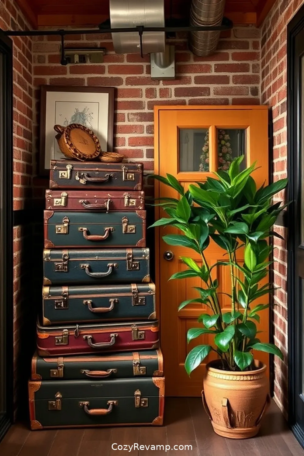 16 Inspiring Ideas for an Industrial Entryway With Reclaimed Materials 14 Vintage Suitcases as Decorative Storage for 16 Inspiring Ideas for an Industrial Entryway With Reclaimed Materials