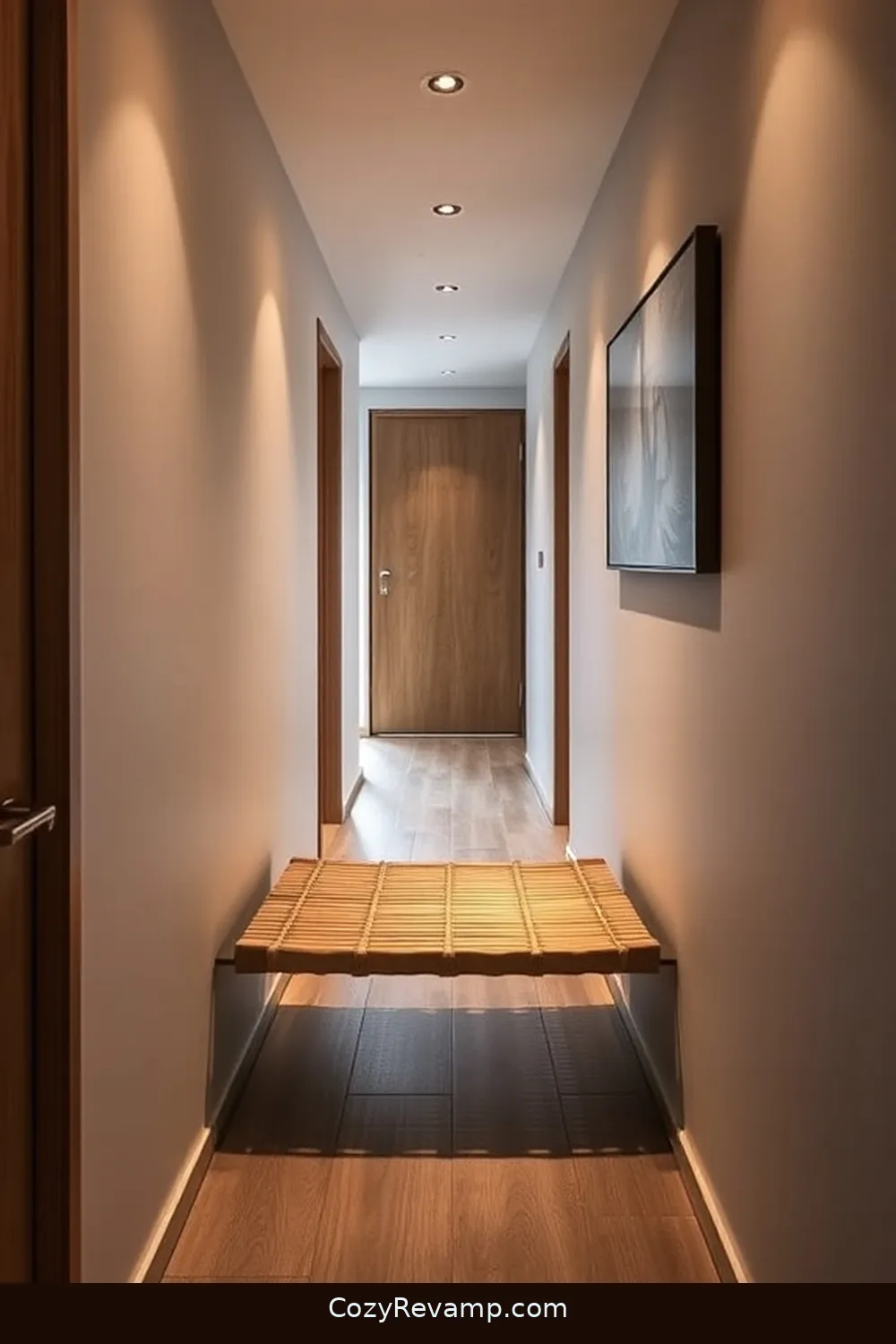 16 Inspiring Minimalist Hallway Designs With Bamboo Material 6 Floating Bamboo Bench in a Narrow Hallway for 16 Inspiring Minimalist Hallway Designs With Bamboo Material