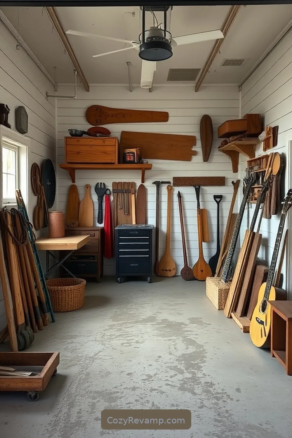 Charming Shiplap Walls for a Cozy Garage Environment for 16 Inspiring Modern Farmhouse Garages Using Recycled Wood Materials