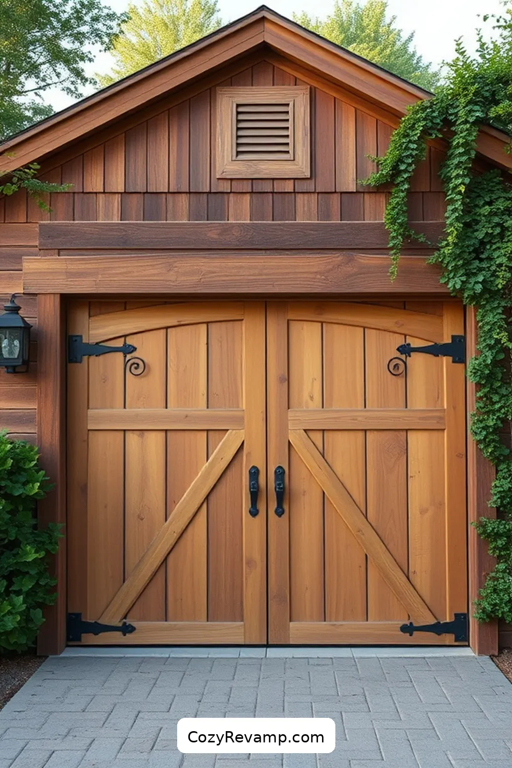 Vintage-Inspired Garage Doors Made From Salvaged Wood for 16 Inspiring Modern Farmhouse Garages Using Recycled Wood Materials