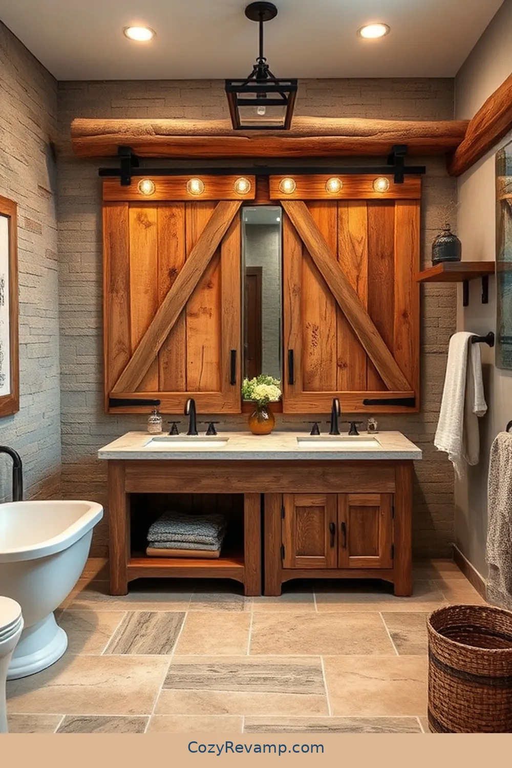 16 Key Elements for a Rustic Bathroom Using Reclaimed Materials 3 Salvaged Barn Doors for 16 Key Elements for a Rustic Bathroom Using Reclaimed Materials