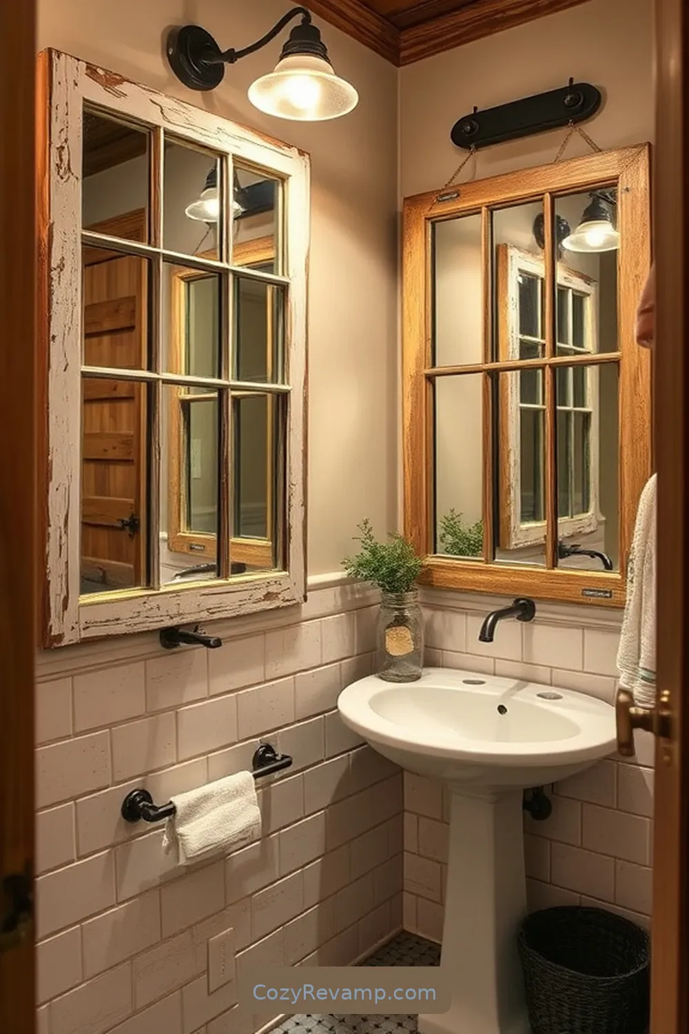 16 Key Elements for a Rustic Bathroom Using Reclaimed Materials 15 Salvaged Window Frames for 16 Key Elements for a Rustic Bathroom Using Reclaimed Materials