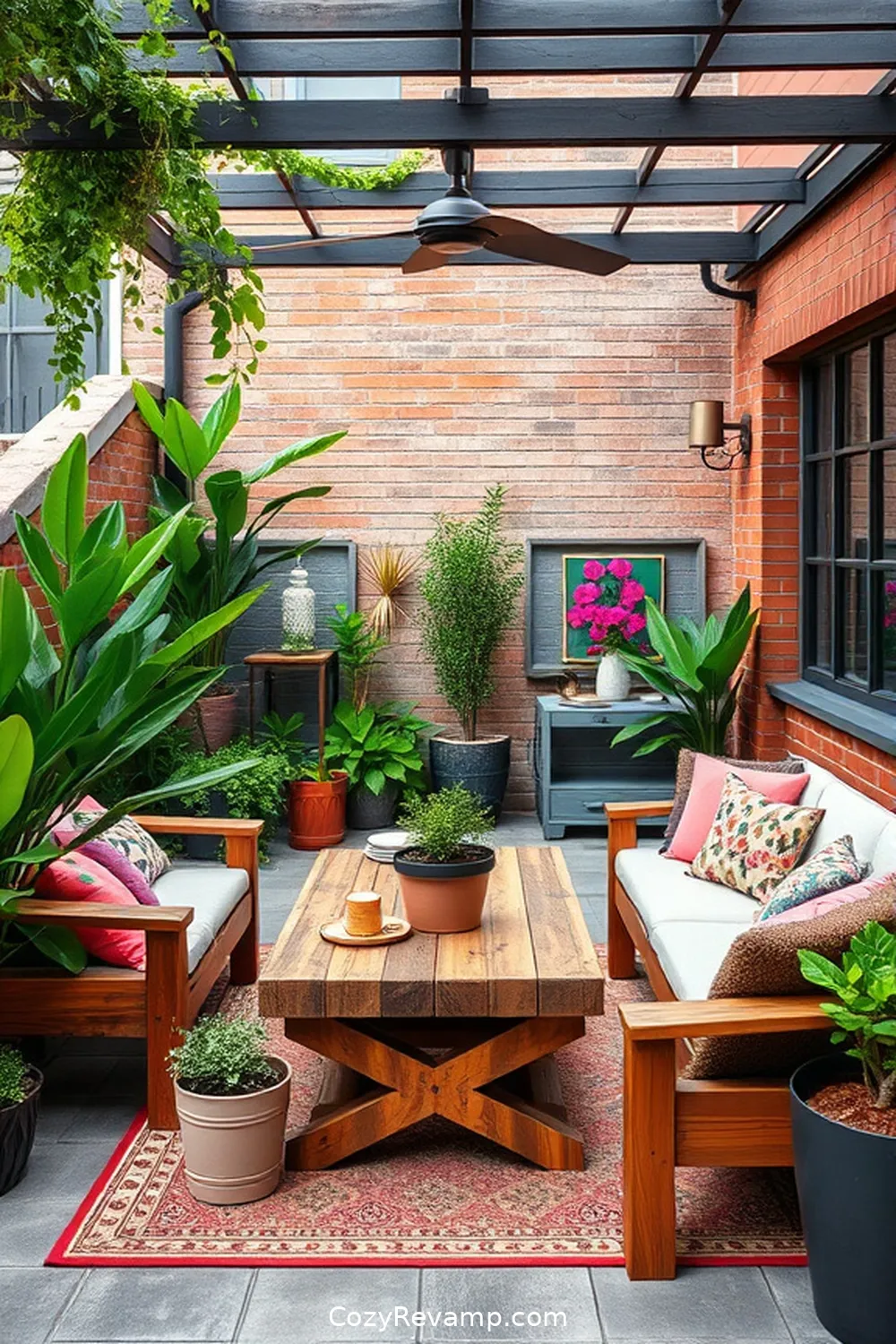 16 Stunning Industrial Outdoor Patios With Recycled Wood Material 14 Colorful Contrast: Pairing Recycled Wood With Vibrant Accents for 16 Stunning Industrial Outdoor Patios With Recycled Wood Material