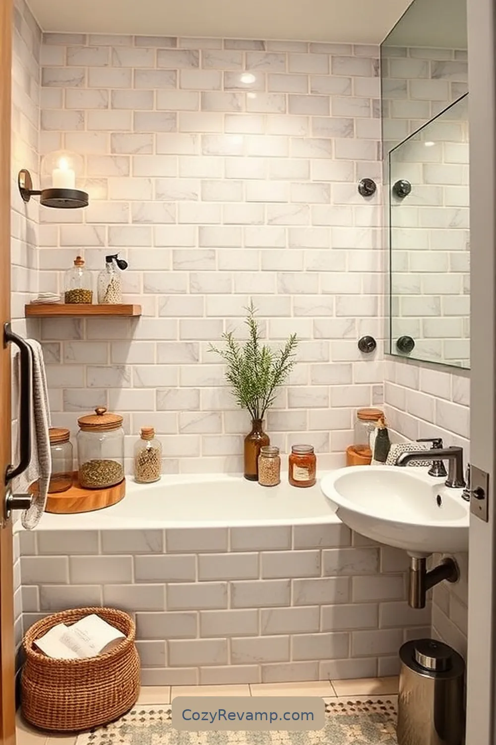 16 Stunning Mid-Century Modern Bathroom Ideas With Reclaimed Materials 12 Repurposed Glass Jar Storage for 16 Stunning Mid-Century Modern Bathroom Ideas With Reclaimed Materials