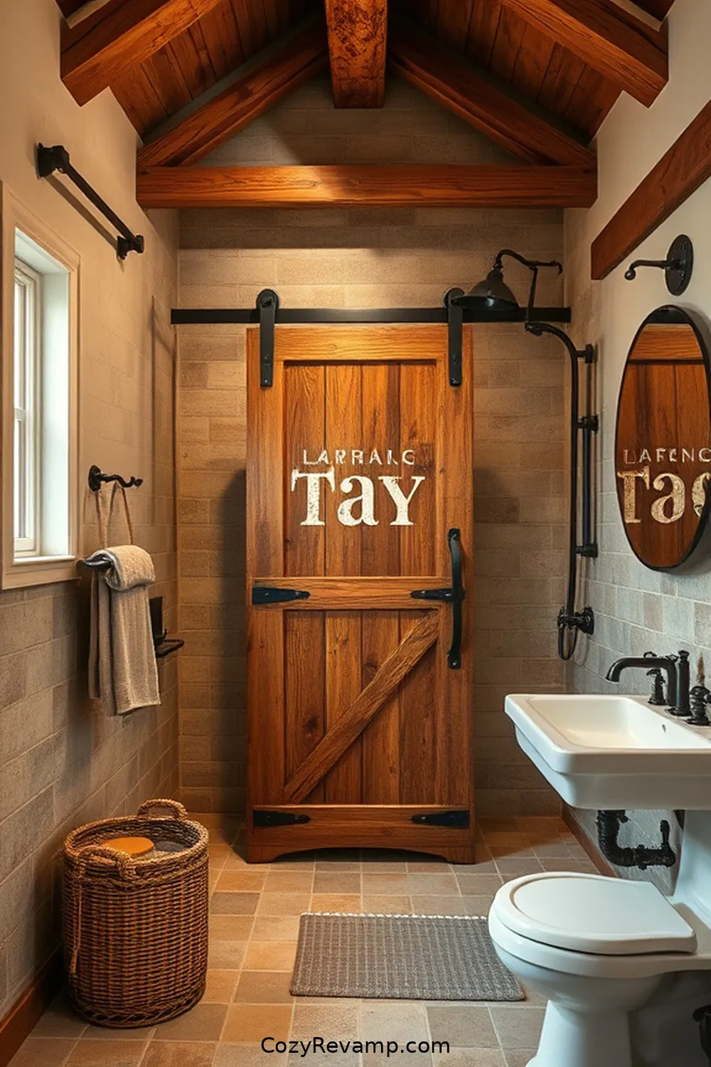 16 Stunning Mid-Century Modern Bathroom Ideas With Reclaimed Materials 6 Salvaged Barn Door Shower for 16 Stunning Mid-Century Modern Bathroom Ideas With Reclaimed Materials