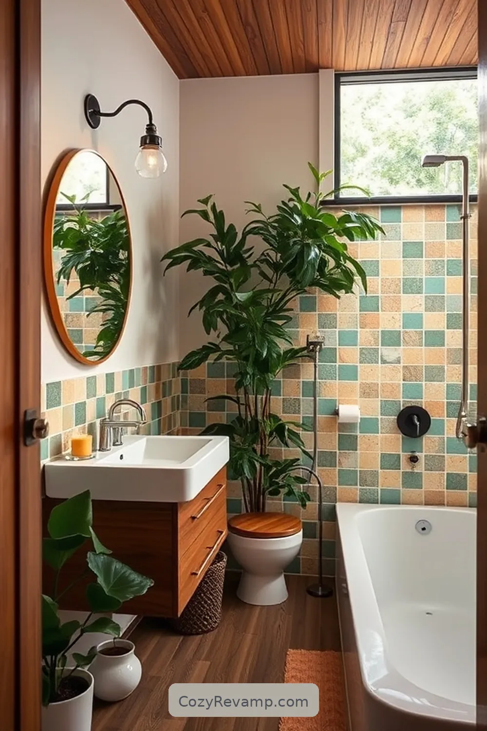 16 Stunning Mid-Century Modern Bathroom Ideas With Reclaimed Materials 3 Vintage Tile Accent Wall for 16 Stunning Mid-Century Modern Bathroom Ideas With Reclaimed Materials