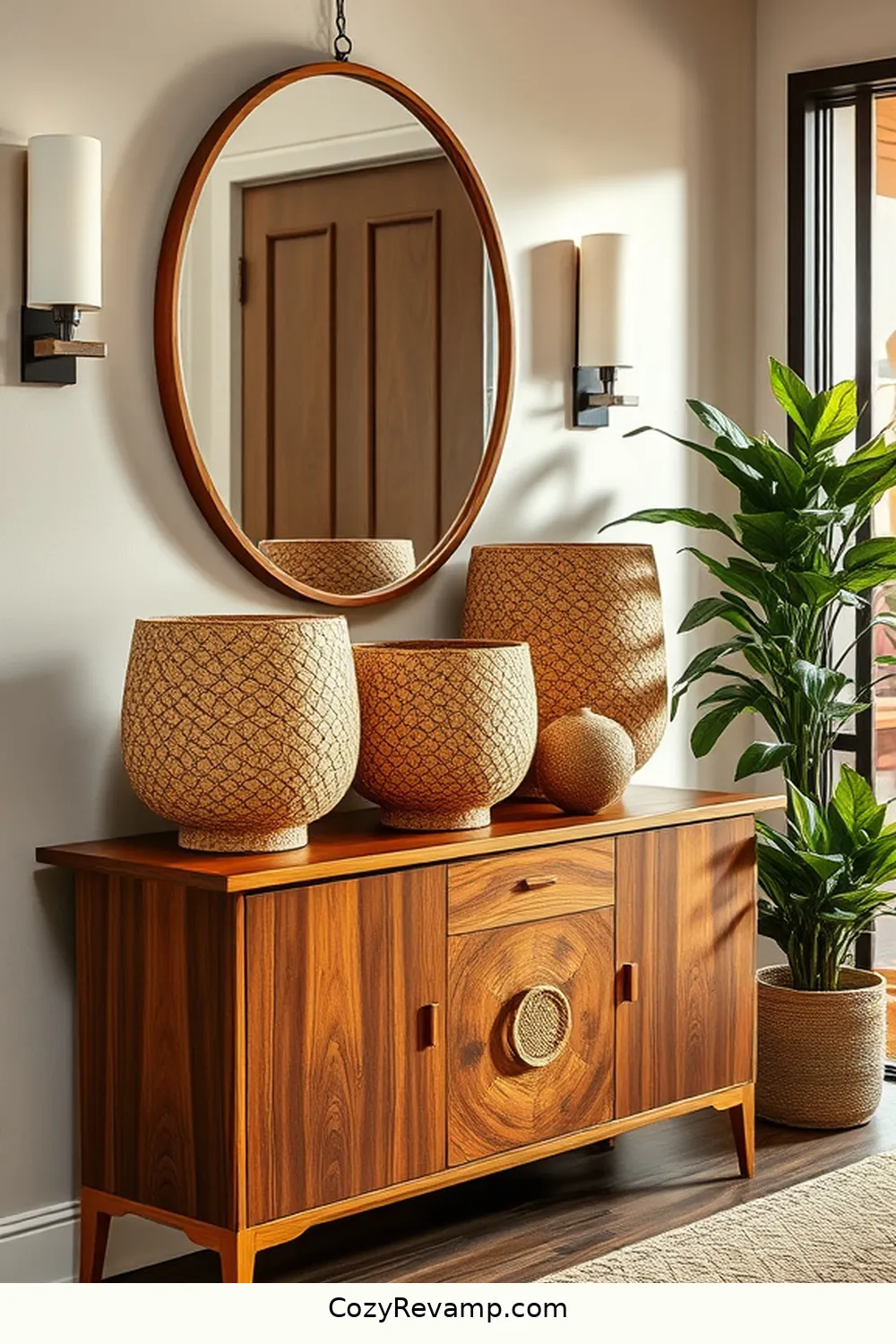 Cork Baskets for Functional Storage for 16 Stylish Ways to Use Cork Material in Your Mid-Century Modern Entryway