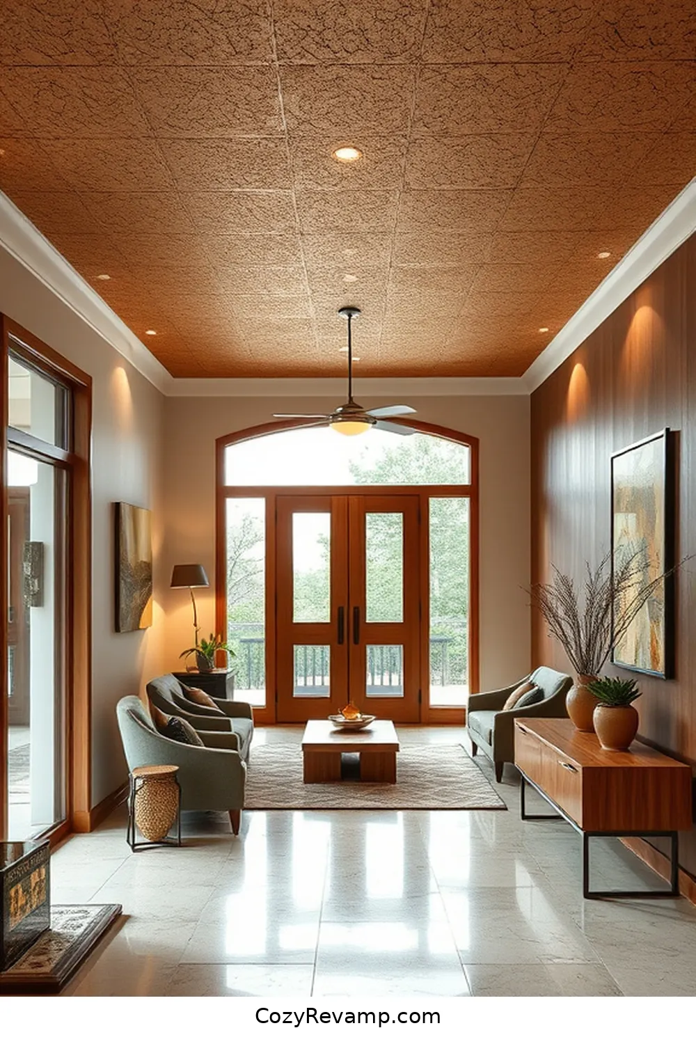 Cork Ceiling Tiles for a Unique Look for 16 Stylish Ways to Use Cork Material in Your Mid-Century Modern Entryway