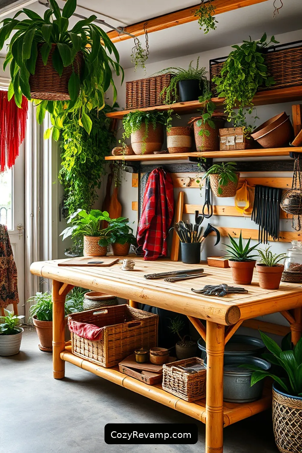 Building a Bamboo Workbench for DIY Projects for 16 Ways to Create a Bohemian Garage With Bamboo Material