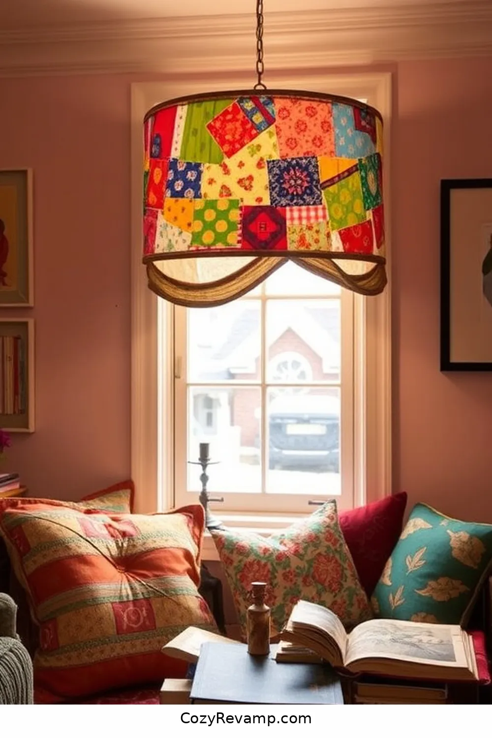 16 Ways to Create a Bohemian Library With Upcycled Fabric Material 14 Make a Custom Lampshade With Upcycled Fabrics for 16 Ways to Create a Bohemian Library With Upcycled Fabric Material