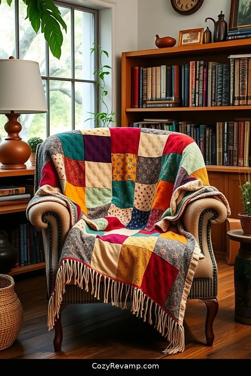 16 Ways to Create a Bohemian Library With Upcycled Fabric Material 6 Make a Patchwork Blanket for Extra Comfort for 16 Ways to Create a Bohemian Library With Upcycled Fabric Material