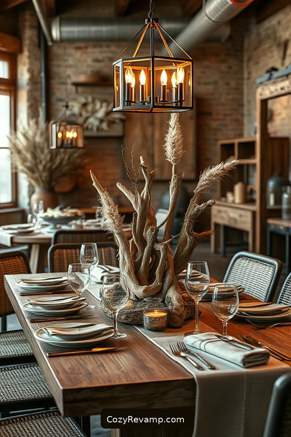 16 Ways to Use Natural Fibers in Your Industrial Dining Room 16 Decorate With Driftwood Centerpieces for Natural Appeal for 16 Ways to Use Natural Fibers in Your Industrial Dining Room