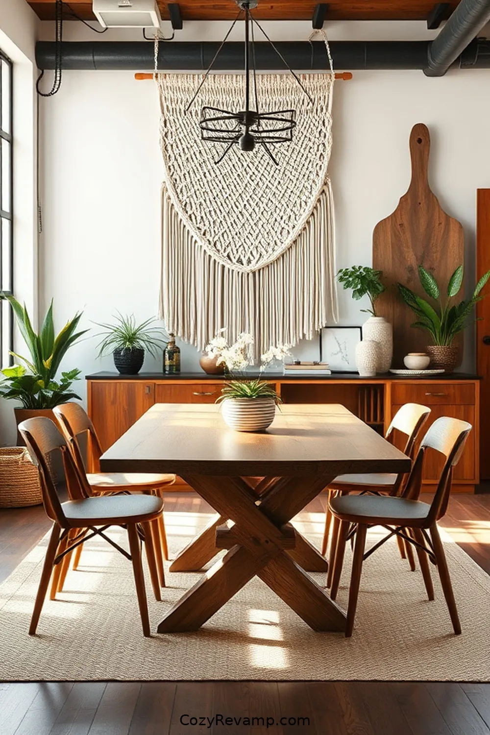 16 Ways to Use Natural Fibers in Your Industrial Dining Room 10 Hang Macramé Wall Art for a Bohemian Influence for 16 Ways to Use Natural Fibers in Your Industrial Dining Room